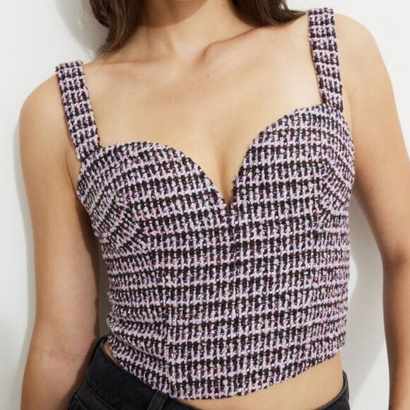 Sweetheart Neckline Tweed Bustier Top - Picture 1 of 3